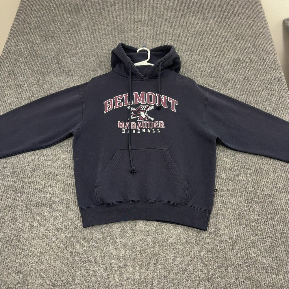 Belmont Marauder Baseball Pennant Hoodie Unisex XS Navy Blue Cotton Blend Sport